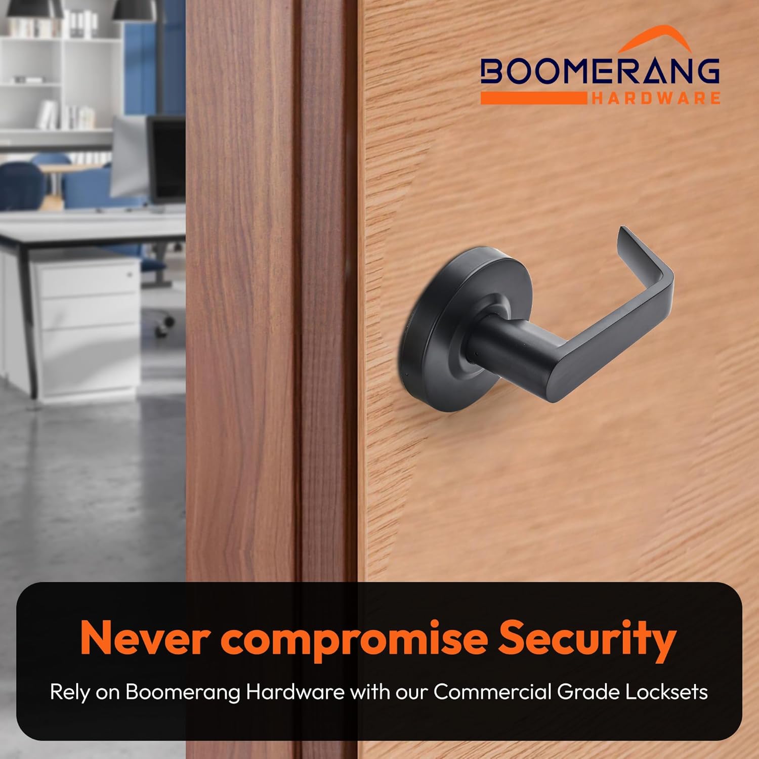 Boomerang Passage/Closet Function - ADA Commercial Door Lever Lock - Heavy-Duty Industrial Door Handle, Cylindrical Lever Lock, Non-Handed Grade 2, Matte Black (US19), Passage/Closet
