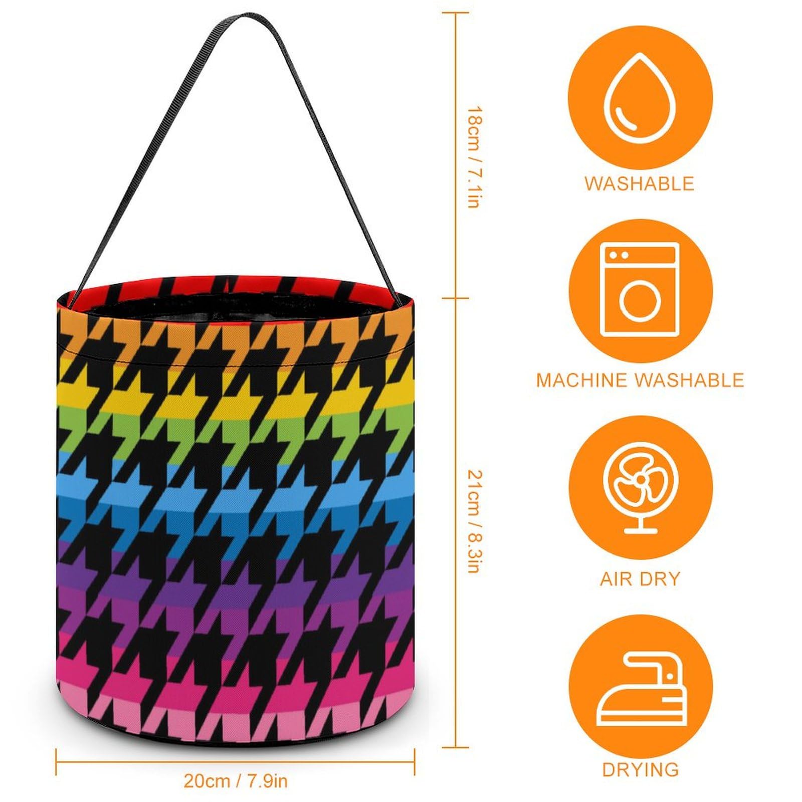 Rainbow Houndstooth Tweed Cute Easter Basket Bags Eggs Bucket Candy Tote Decorations Gifts Party Storage Bag