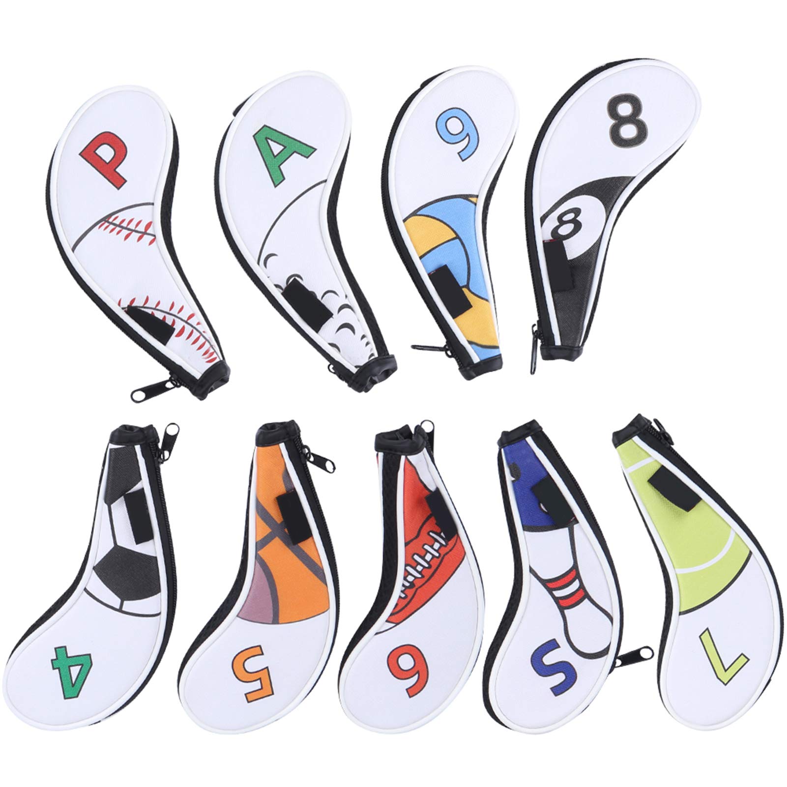 Generic Golfschläger-Eisenhüllen-Set, 9-teilig, Wasserdichtes PU mit Reißverschluss-Design für Golfer, Auffälliges Sportzubehör