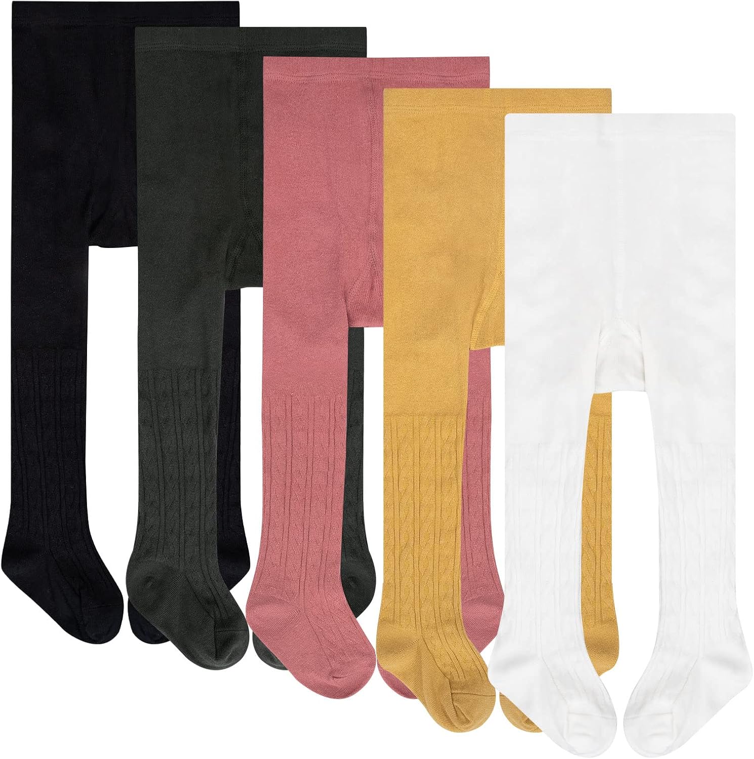5 Pack Baby Toddler Girls Cable Knit Tights Cotton Footed Leggings Pantyhose Stocking Pants 1-9Years
