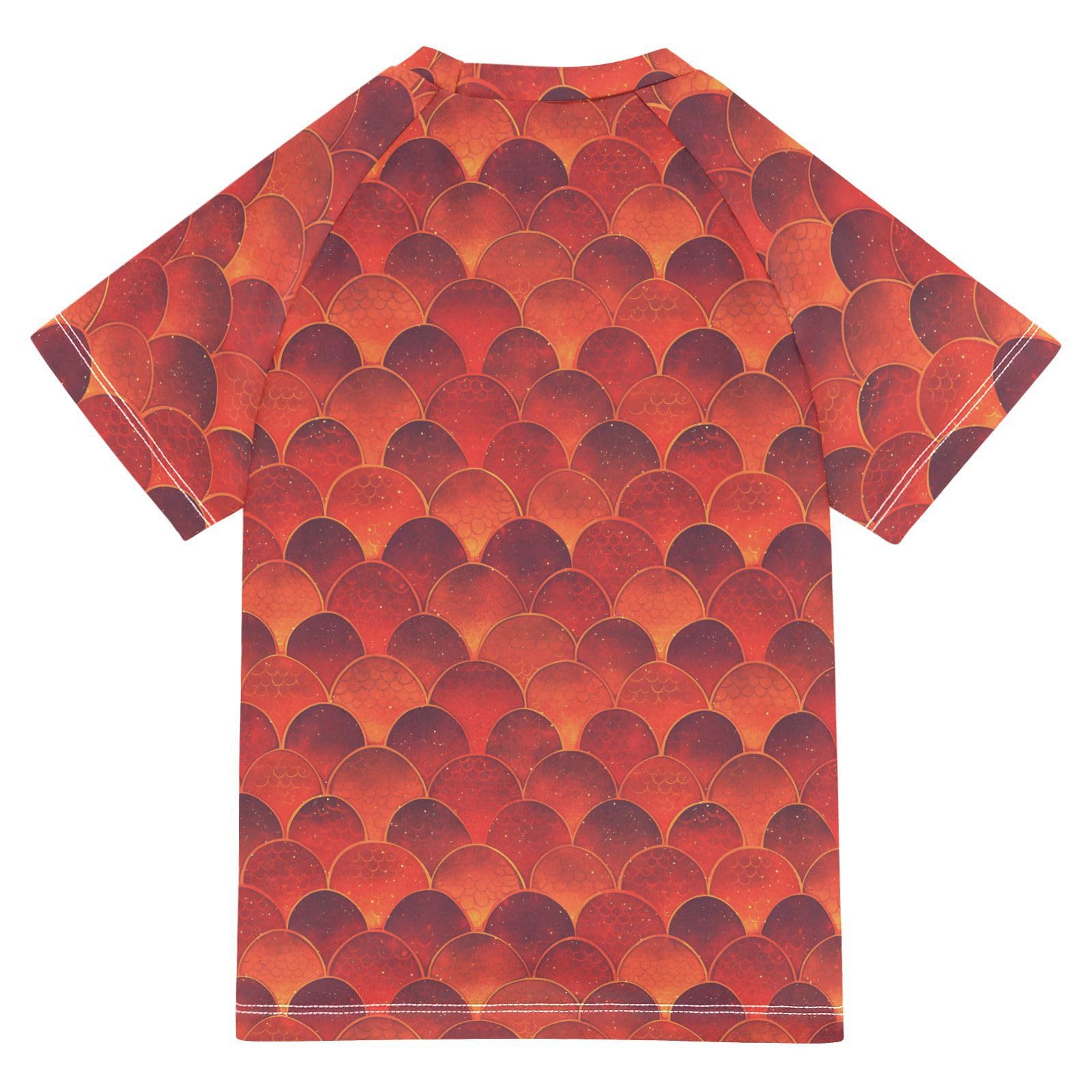 Kids Bathing Suits Boys Short Sleeve Girls Rash Guard Top 11T Red Fish Scale Sparkling