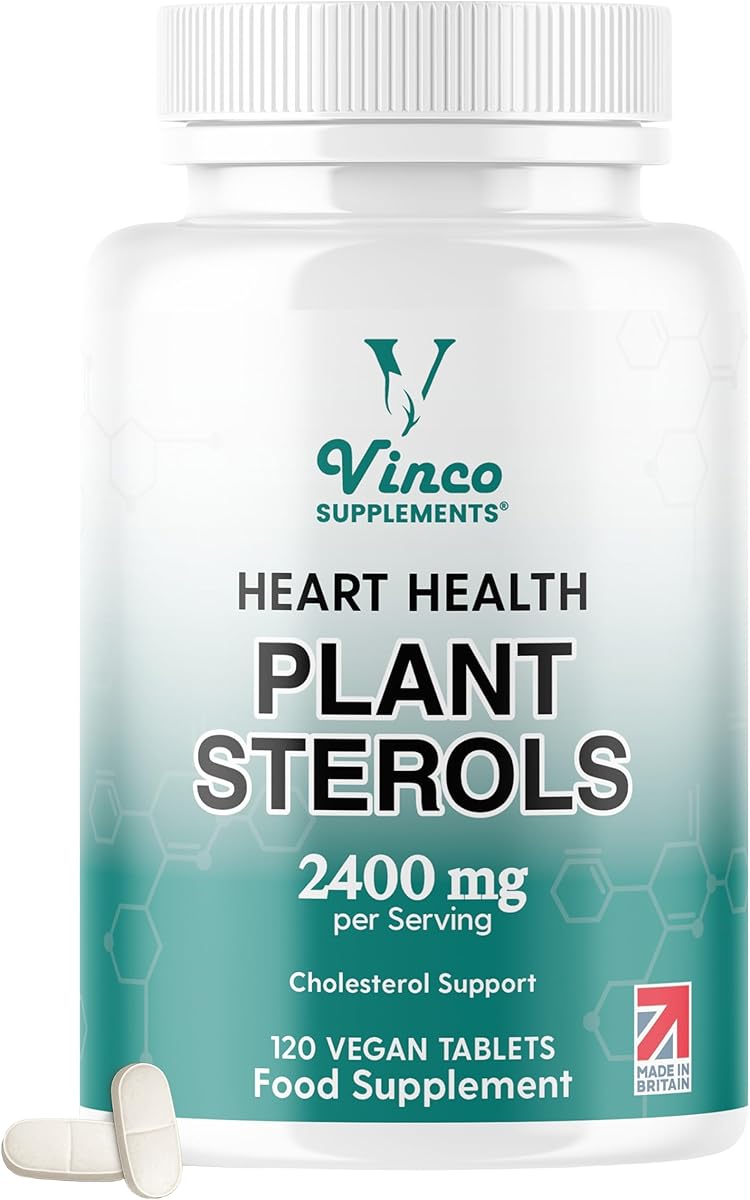Vinco Plant Sterols High Strength 2400mg - 120 Vegan Tablets, Supports Healthy Cholesterol Levels - Contains Beta-Sitosterol, Vegan and Vegetarian Friendly - Made in The UK
