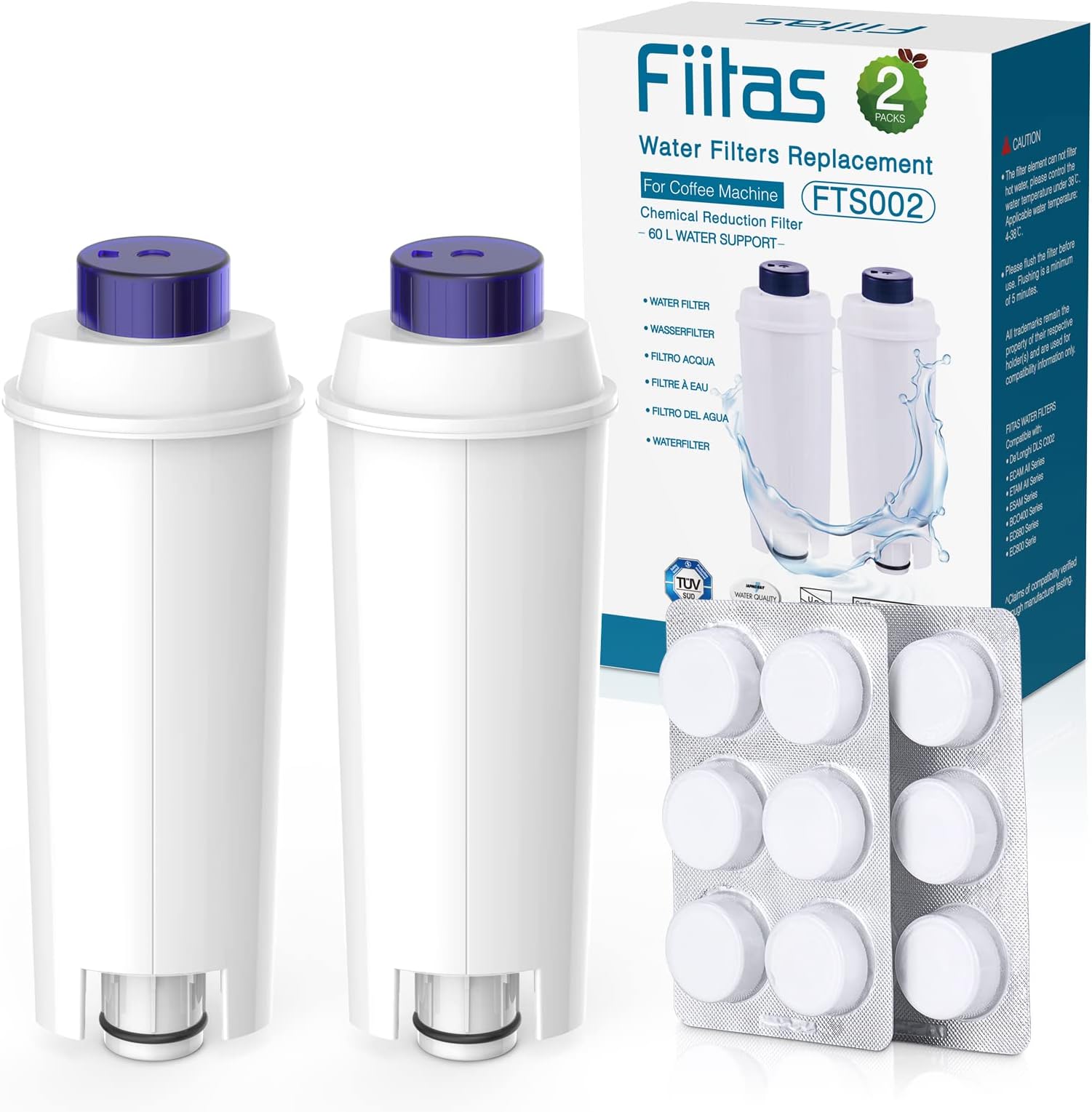 4 Pack DLSC002 Filtre à eau Compatible Delonghi Magnifica, Dinamica, Autentica, Primadonna et