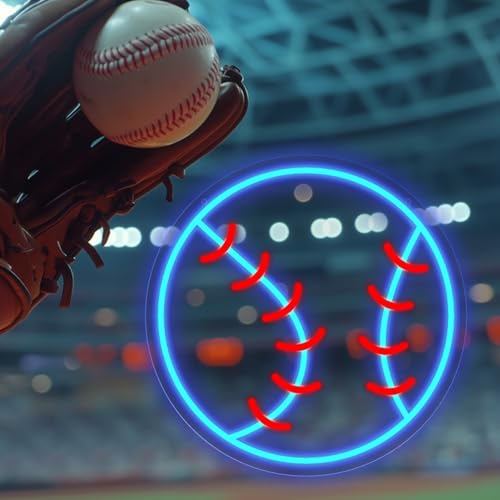 Image of Baseball Neon Sign, 12.6 inchx12.6 inch Dimmable Sport LED Signs USB Powered for Wall Decor Living Room Bedroom Man Cave Home College Club Shop Room Bedroom Sports Decor Gift for Christmas Birthday