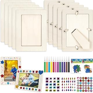 Holzbilderrahmen Set 10 Stk. mit Glitzersteinen Stickern Stiften 20x15cm | 10er-
