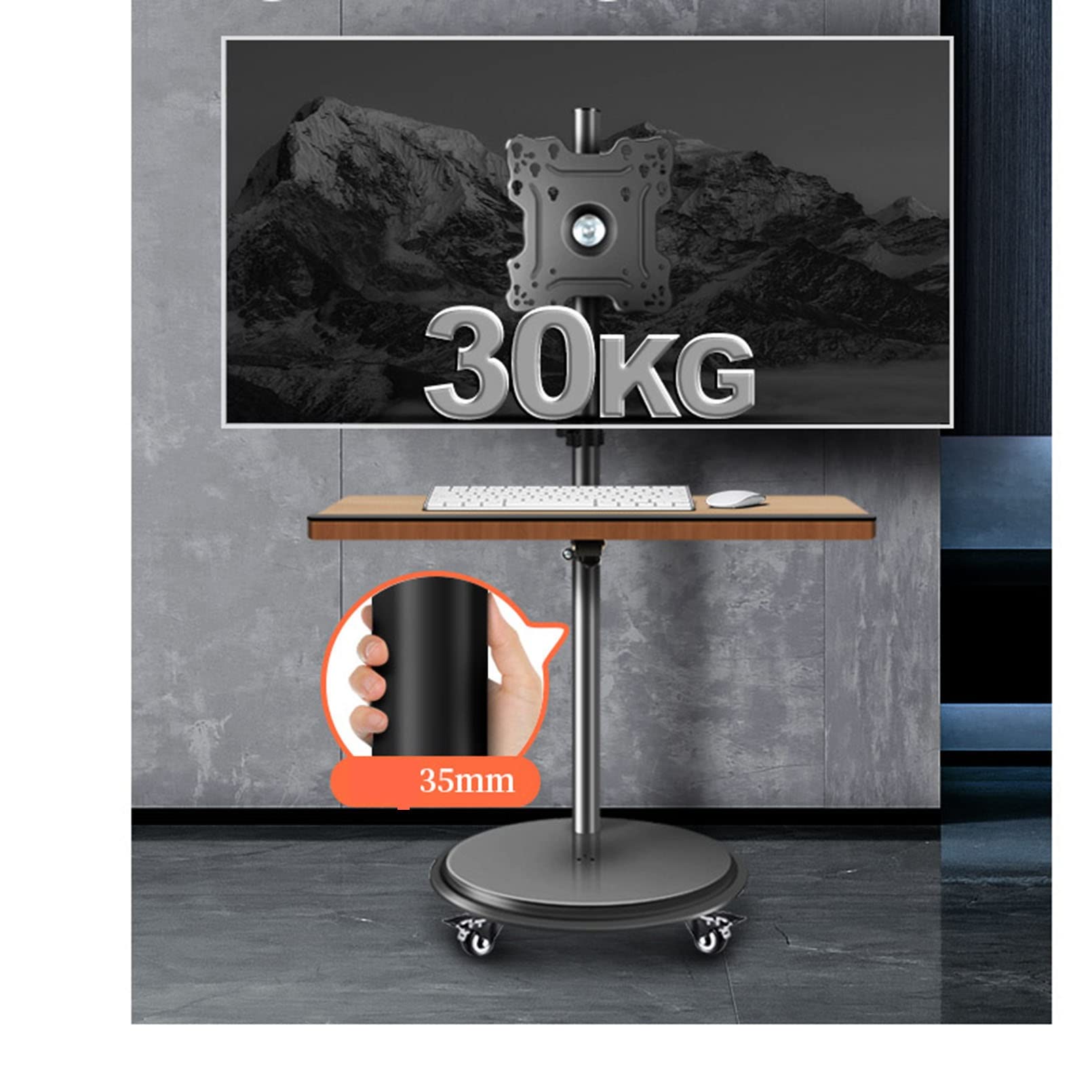 Supporto TV Mobile - con Vassoio per Tastiera, TV, Monitor per Computer, Staffa Girevole Orizzontale e Verticale, Carrello Mobile da Pavimento, Video in Diretta, Rack per riunioni