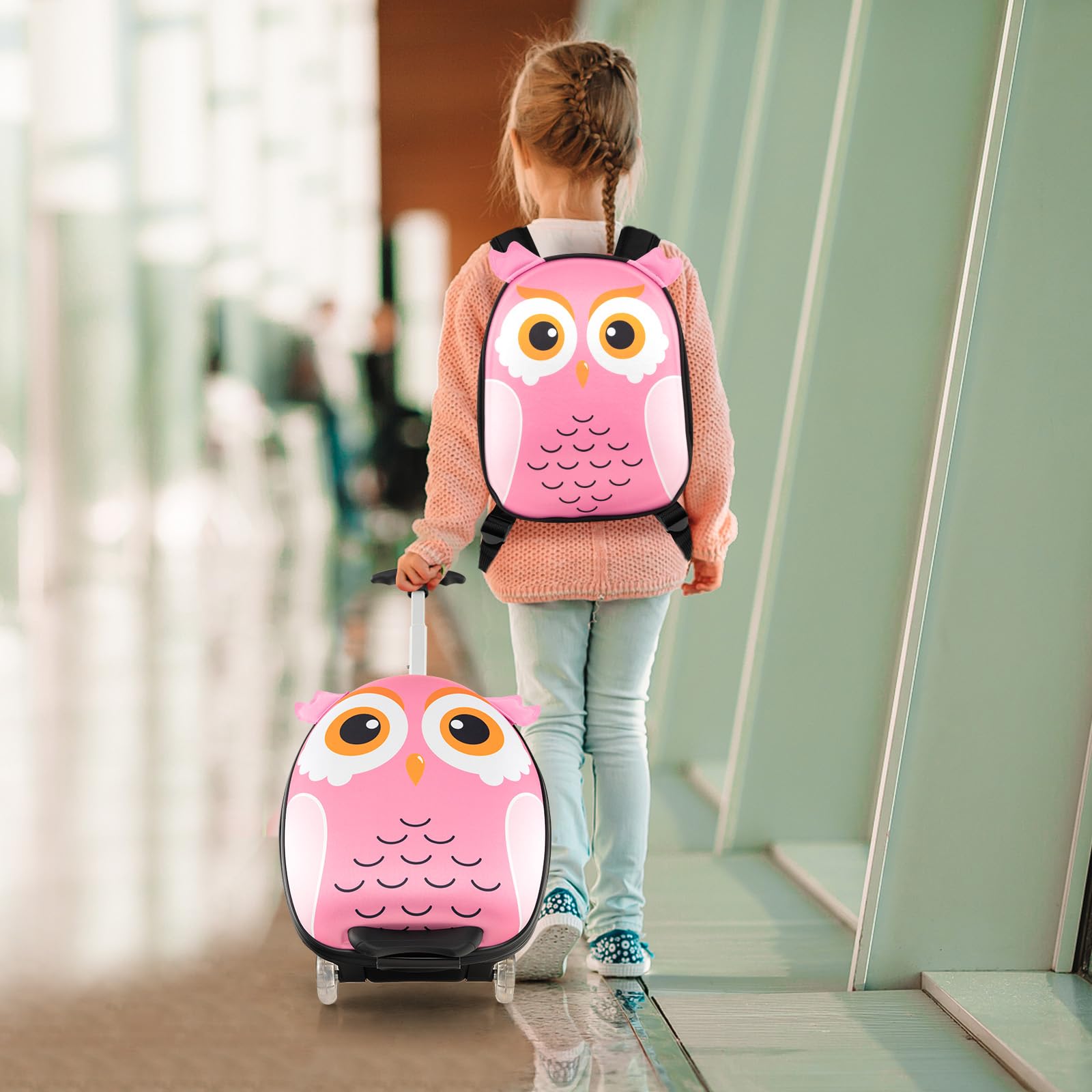 GOPLUS 2 TLG. Kinderkoffer mit Rucksack Kinder Reisekoffer Set Kinder Trolley Kinder Gepäck (Eule)