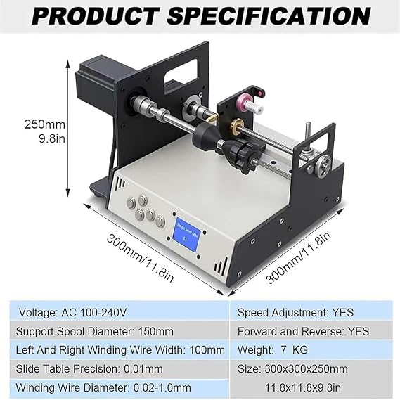 Automatic Coil Winding Machine for Precision Wire Winding, Adjustable Speed and Auto-Alignment, Ideal for Small Workshops and Manufacturing Applications