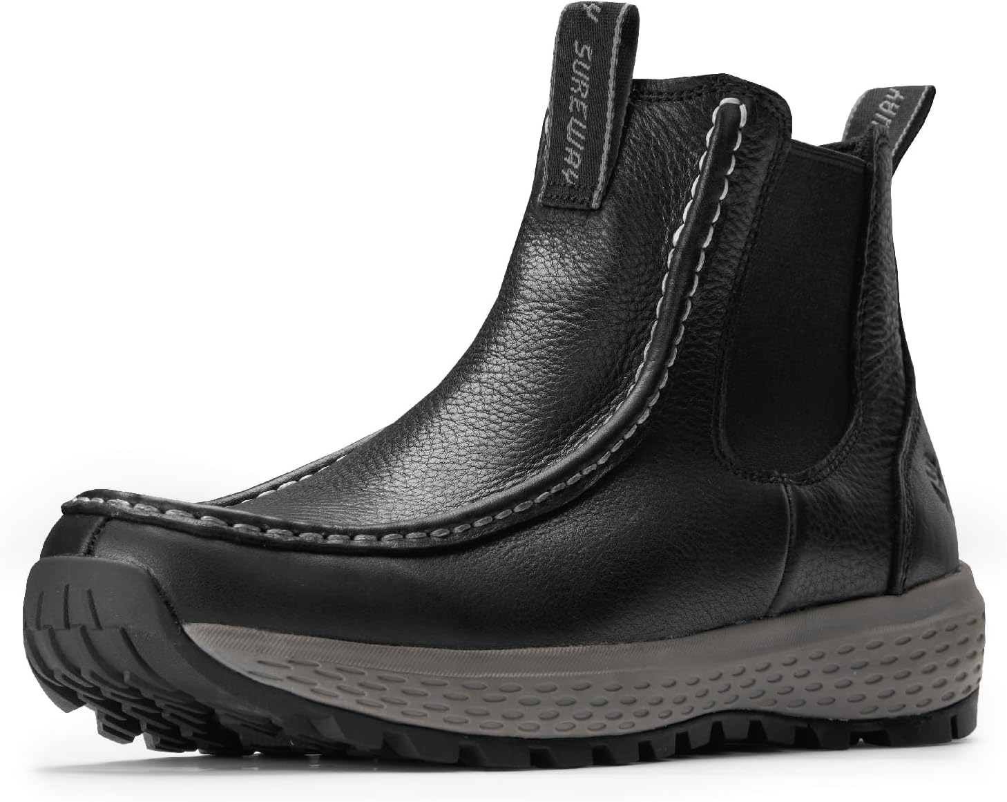 SUREWAY Men's Chelsea Boots - Lightweight Slip-On Work Boots with Moc Toe Design,Casual Leather Boots Slip-Resistant Rubber Outsole,Chukka boots for All-Weather Comfort (Office,Casual,Dress)