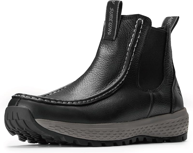 SUREWAY Men's Chelsea Boots - Lightweight Slip-On Work Boots with Moc Toe Design,Casual Leather Boots Slip-Resistant Rubber Outsole,Chukka boots for All-Weather Comfort (Office,Casual,Dress)