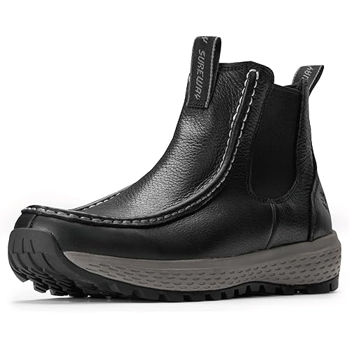 SUREWAY Men's Chelsea Boots - Lightweight Slip-On Work Boots with Moc Toe Design,Casual Leather Boots Slip-Resistant Rubber Outsole,Chukka boots for All-Weather Comfort (Office,Casual,Dress)