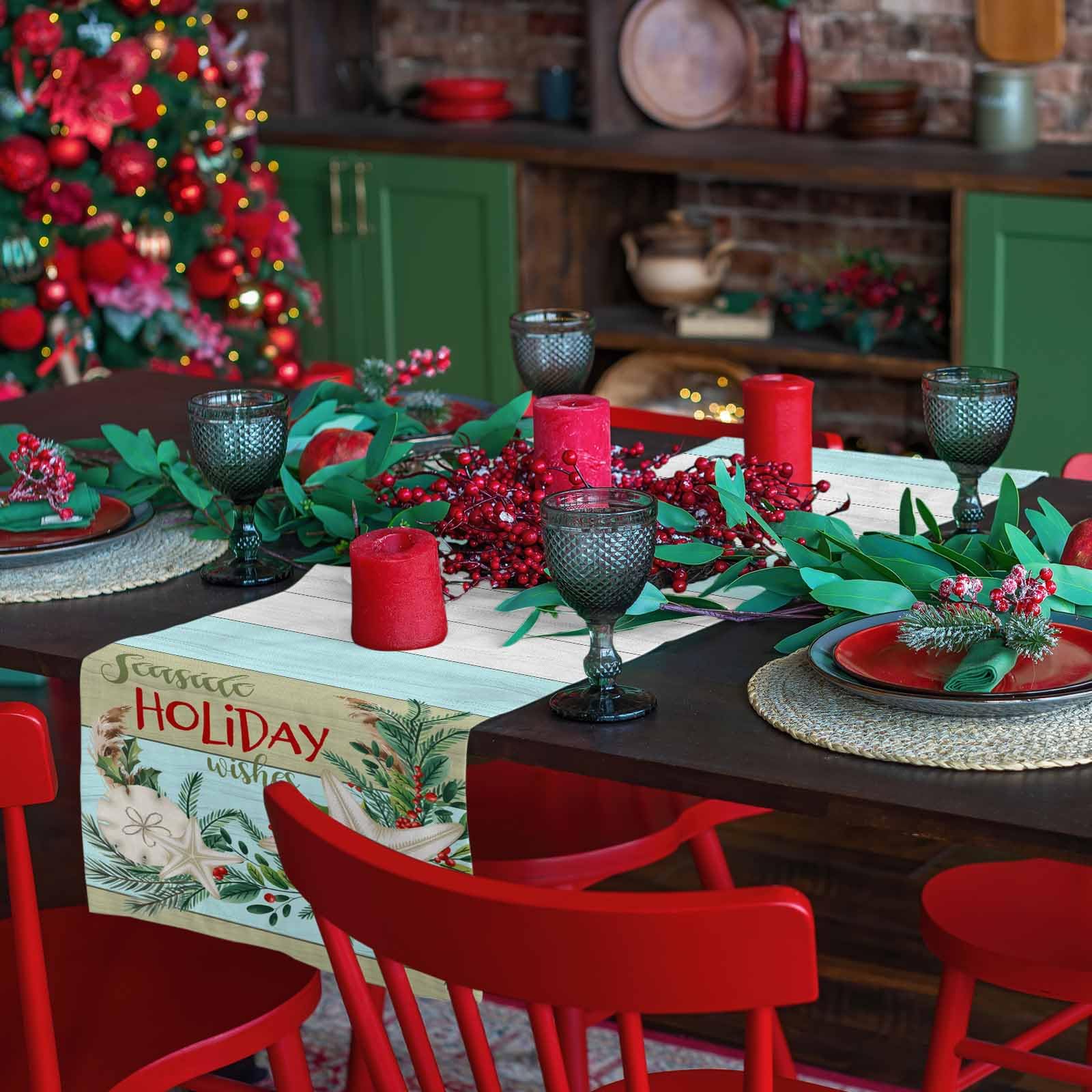 Amazon.com: Coastal Christmas Table Runner - 48 Inch Long Seaside Holiday  Wishes Xmas Beach Starfish Cotton and Linen Blended Dress Scarves Farmhouse  Table Runner for Kitchen Dining, Coffee Table, 13" x 48" :