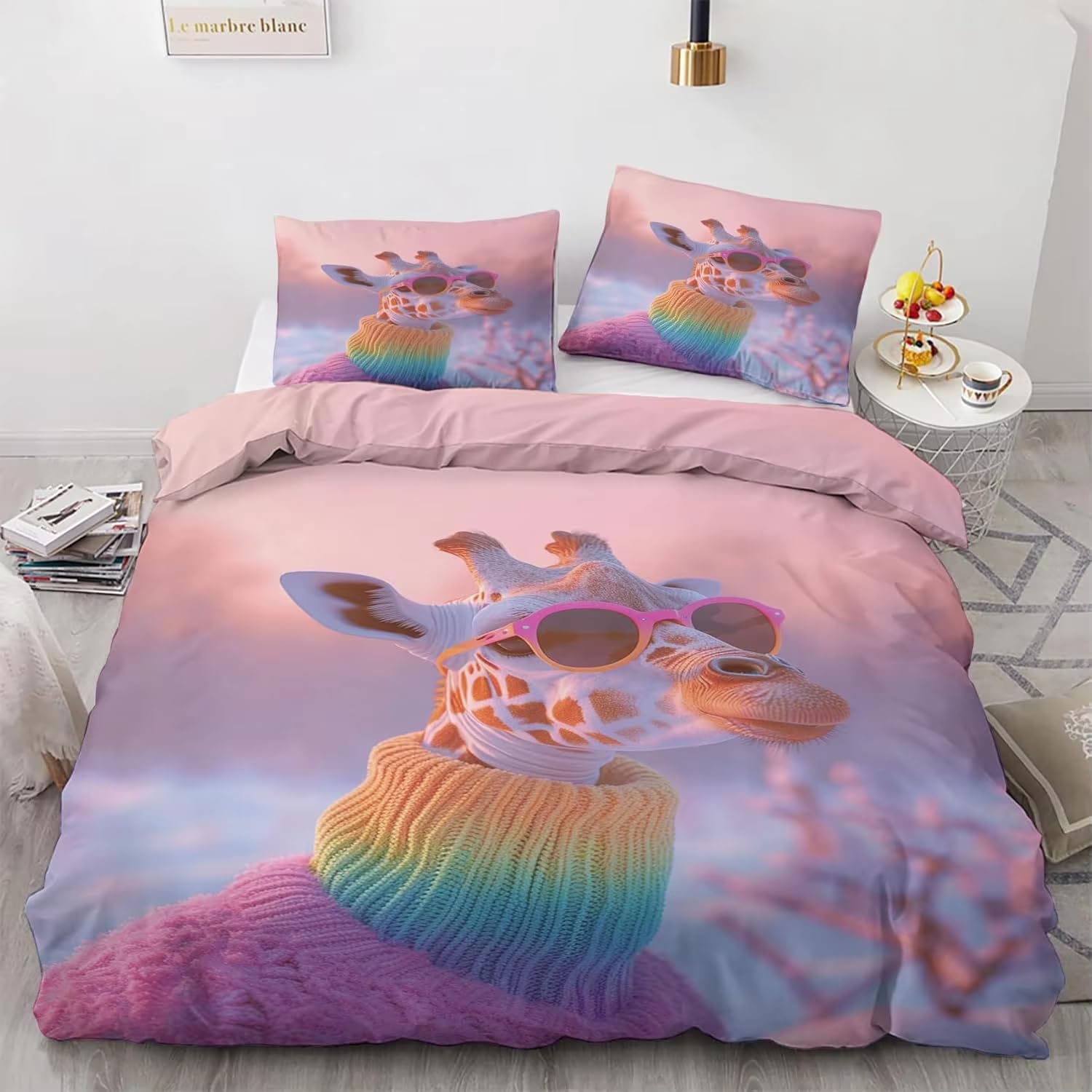 Ndxrwdzr Giraffe Double Duvet Cover Set Duvet Cover With Zipper Closure Bedding For Aldults Kids Soft Hypoallergenic Microfiber Quilt Cover 200X200 Cm + 2 Pillowcases 50X75 Cm