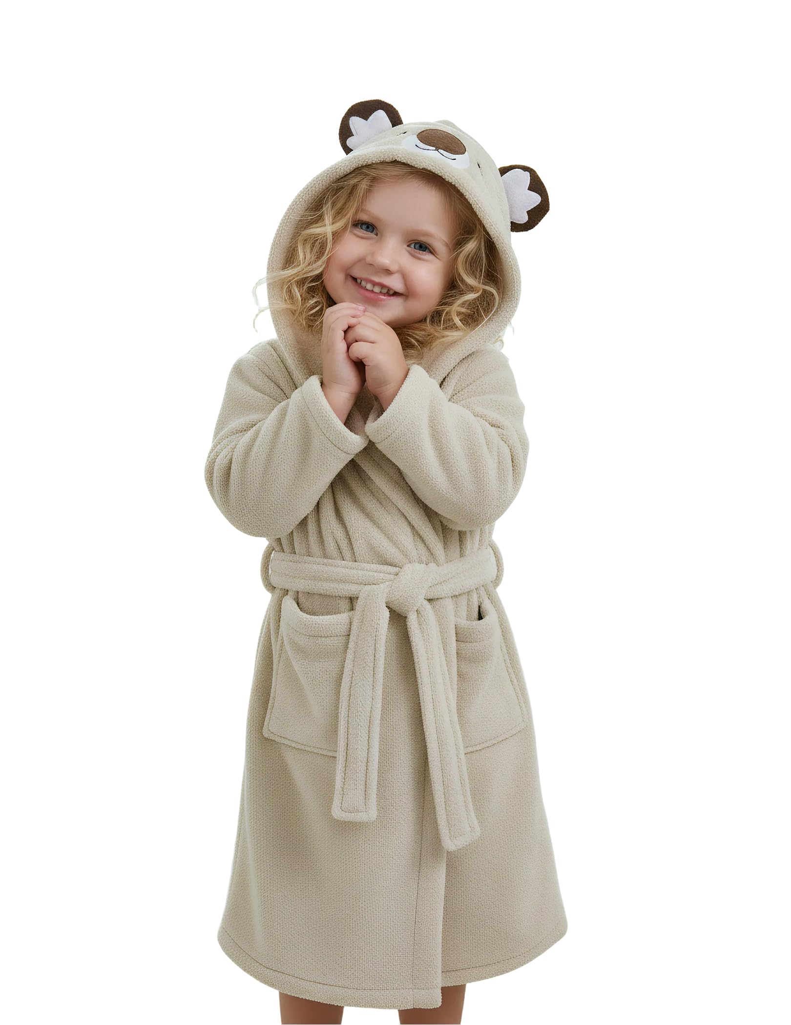 JiAmy Peignoir pour enfant avec capuche animale, en flanelle et taille réglable, pour garçons et filles de 1 à 8 ans