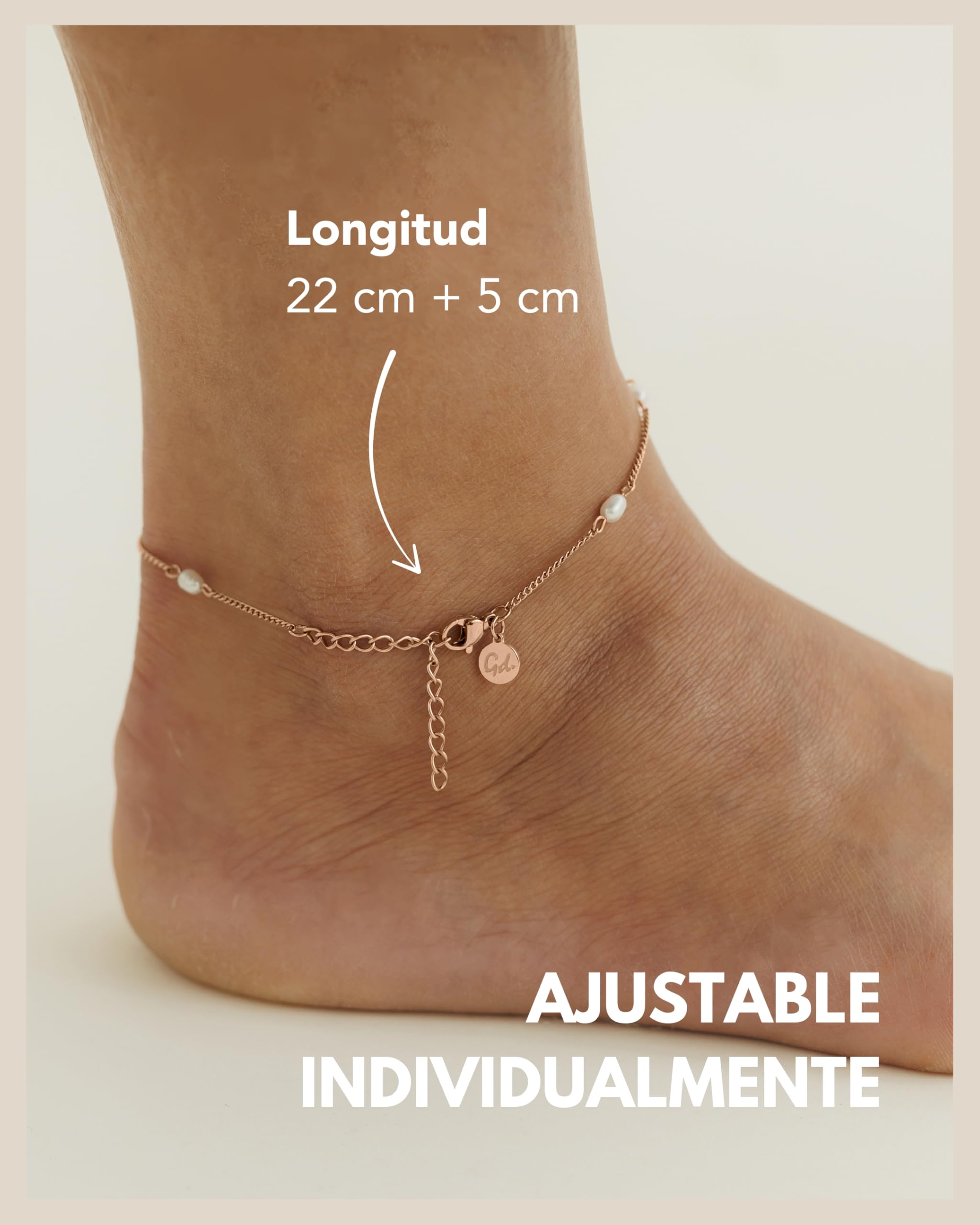 Tobillera con perlas auténticas de agua dulce - Tobillera perlas impermeables - Tobillera ajustable señora en oro, plata y oro rosa