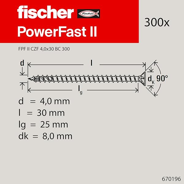 Fischer 670196 Viti per Legno, Bianche, 4.0 x 30 - 2