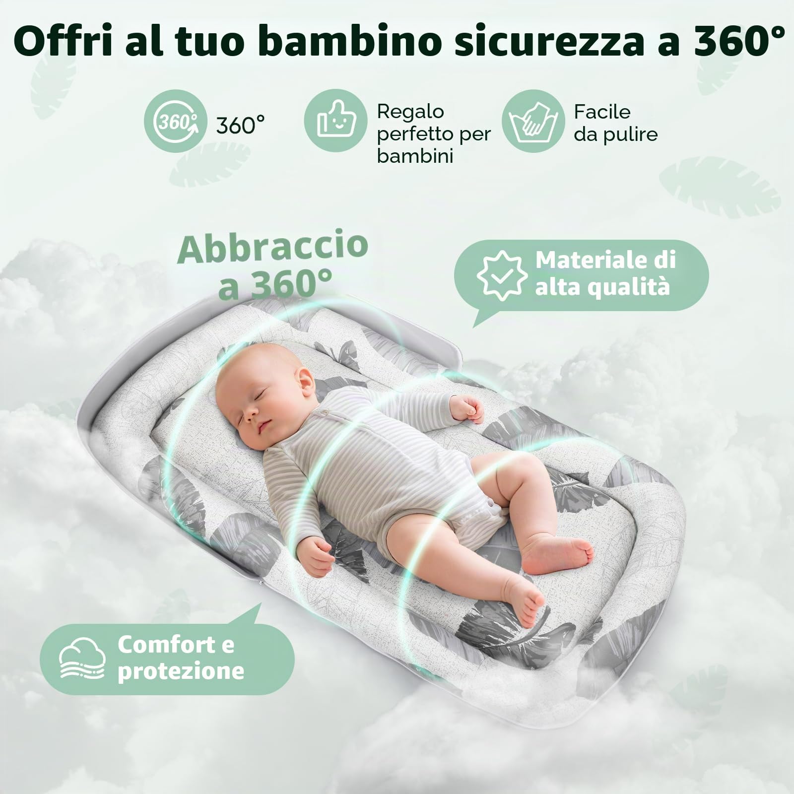 Nido per Neonati, Nido per Neonati fino a 24 Mesi - Culla Portatile Traspirante e Double-Face, Leggero e Lavabile in Lavatrice con Borsa per il Trasporto - Per Dormire, Giocare e Andare in Viaggio