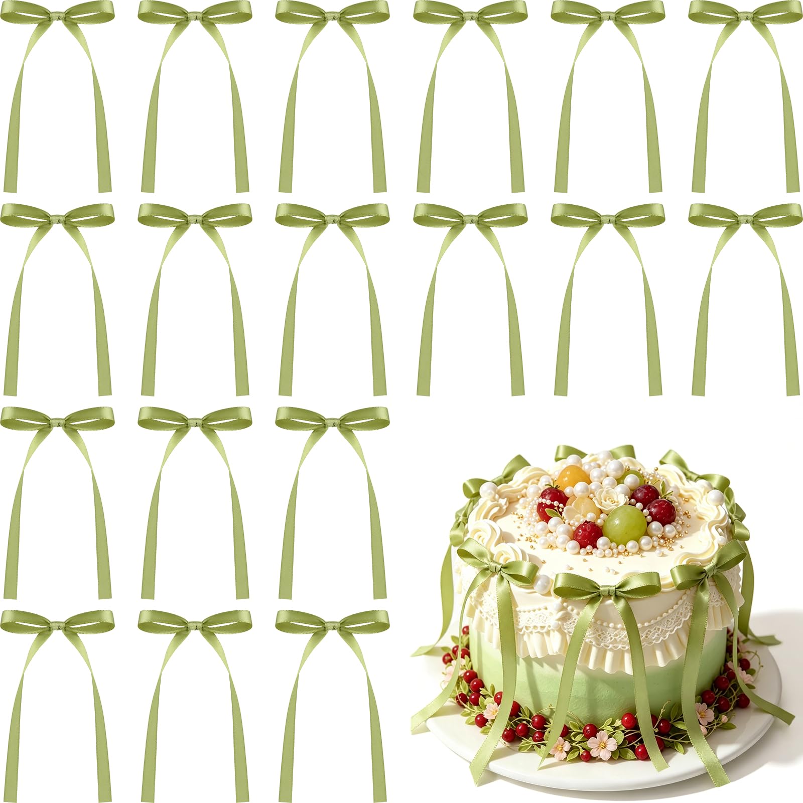 NEBURORA 50 Pcs Green Bows for Cake Decoration Party Ribbon Bowknots