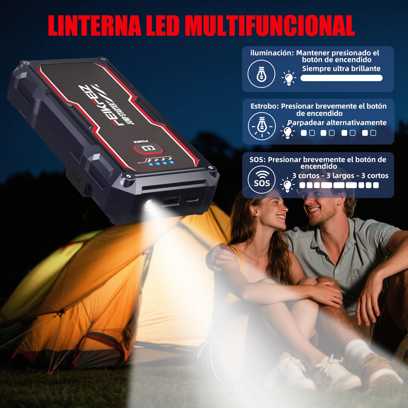 FEIKFEIZ Arrancador de Coches, 6000A 26800mAh Arrancador Batería Coche (para Todo Vehículo de Gasolina o 8,0L de Diesel), Booster Bateria, con Puerto de Salida USB, Luz LED.