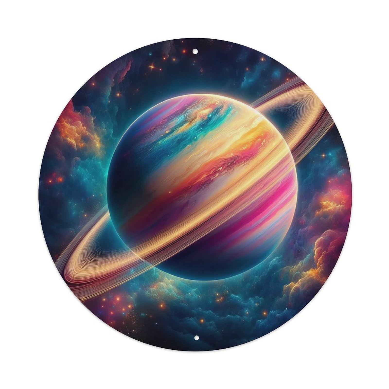 Space Poster Rainbow Interstellar Planets Vintage Metal Tin Sign Plaque Wall Decor for Cafe, Club, Garden Round Metal Poster 8x8Inch
