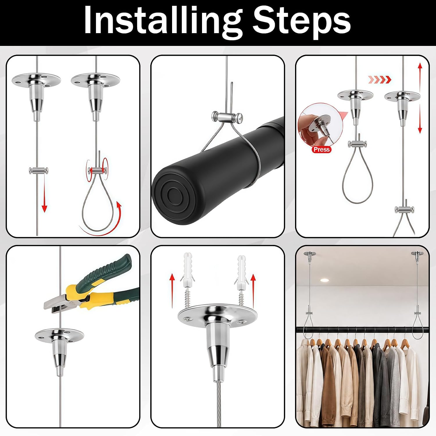4 Pack Ceiling Mount Shower Rod Holder, Hanging Closet Curtain Rod Support