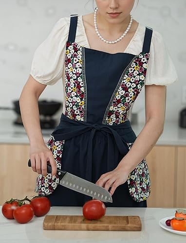 Miniatura 5 de Delantales de cocina para mujer con bolsillos, lindo delantal vintage de chef para jardinería, cocina, hornear, pintura