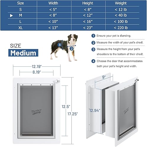 Miniatura 6 de Puerta de pared para mascotas mejorada 2.0 con cerradura de aluminio segura, marco de acero y túnel telescópico, doble solapa de silicona para
