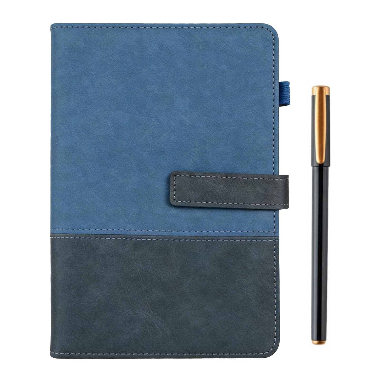 SIMDAO A5 Leather Notebook with Pen, 200 Pages Journal with Magnetic Closure, Hardcover Journal with Pen Holder, Lined Notepad for Business, School, Travel, Office 5.7"×8.3" (Blue)
