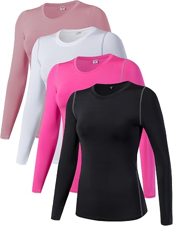 Womens Dry Fit Athletic Compression Shirt Long Sleeve Workout Base Layer T Shirt Tops Sports Gear