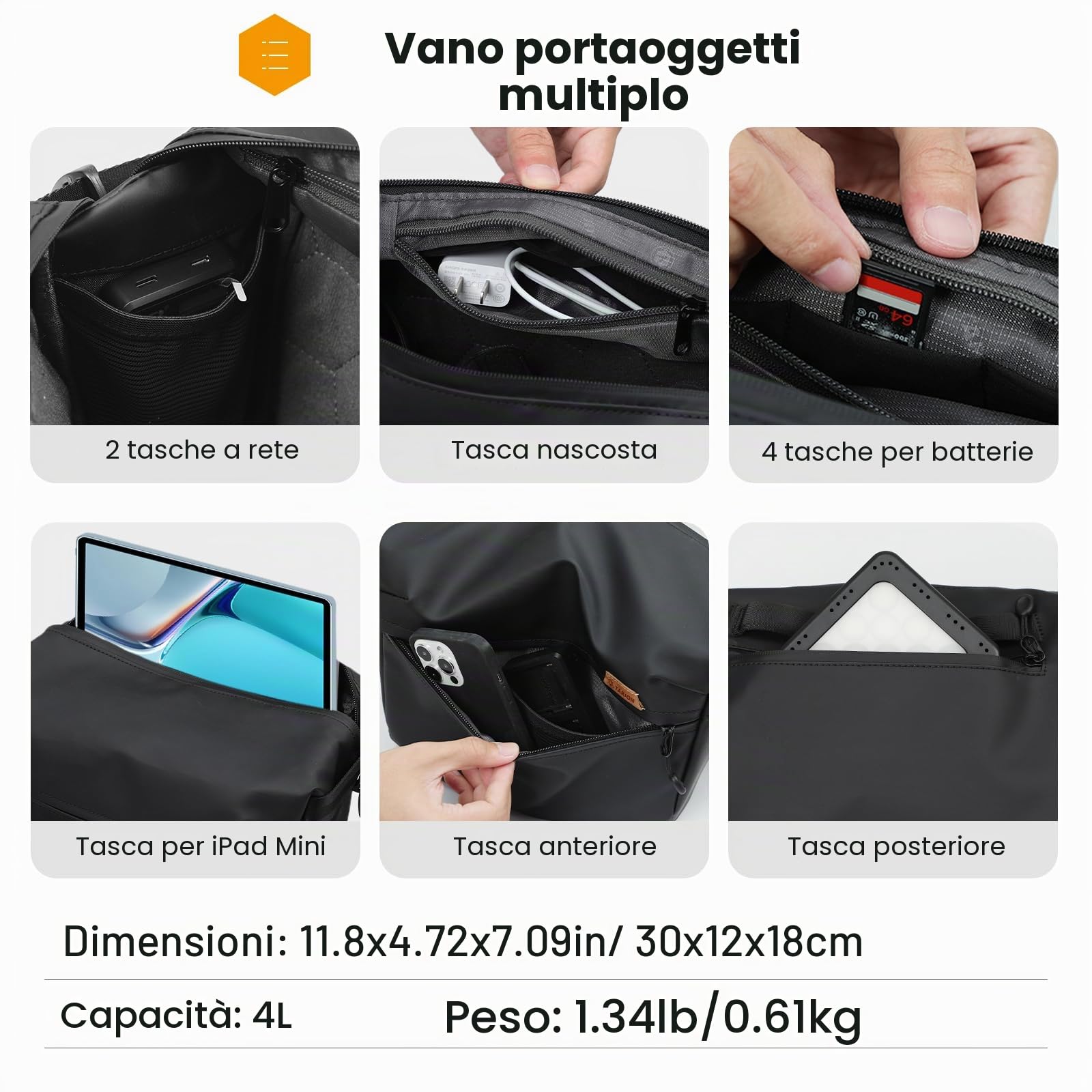 TARION Borsa a tracolla per fotocamera DSLR, borsa a tracolla con 2 divisori rimovibili, Nero, S, Borsa Messenger