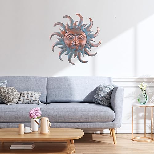 Miniatura 5 de VZVXCC Arte de pared de metal para decoración al aire libre  Escultura de pared de metal con cara de sol, decoración colgante para interiores y