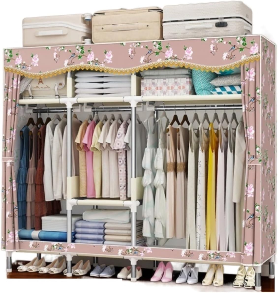 Bedroom Closet, Closet Storage Organizer Steel Pipe Wardrobe Freestanding Cloth Cabinet Garment Organizer Armoire Wardrobe(130 * 45 * 170cm)