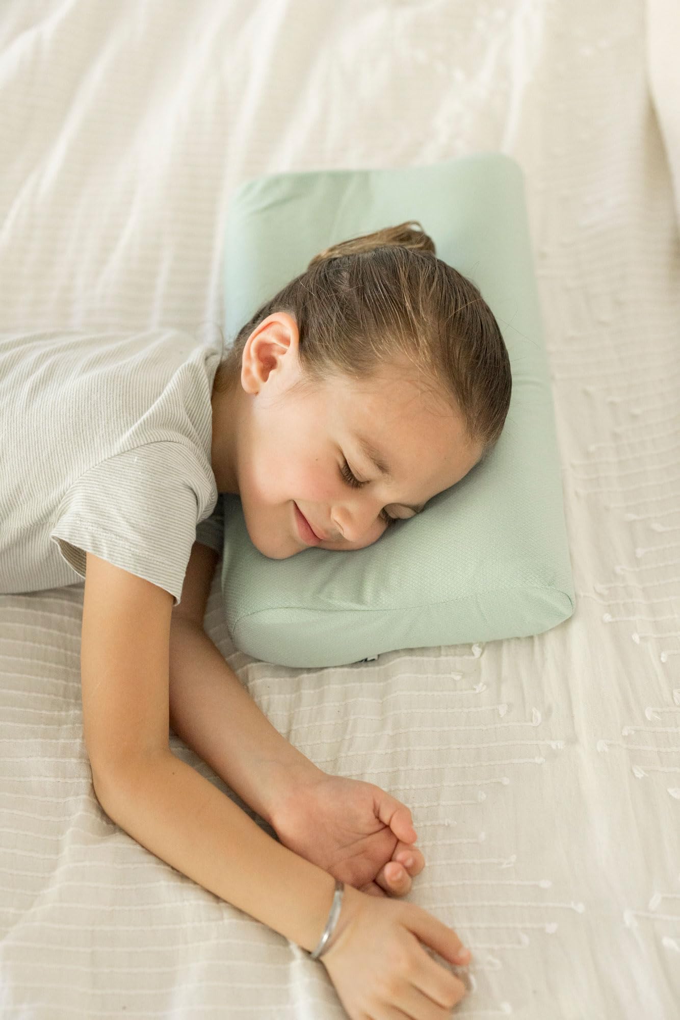 Tiny Twinkle Toddler Pillow with Fitted Pillowcase - Ergonomic Shape with Memory Foam for Comfortable Sleeping - Kids Travel Pillows (Sage)