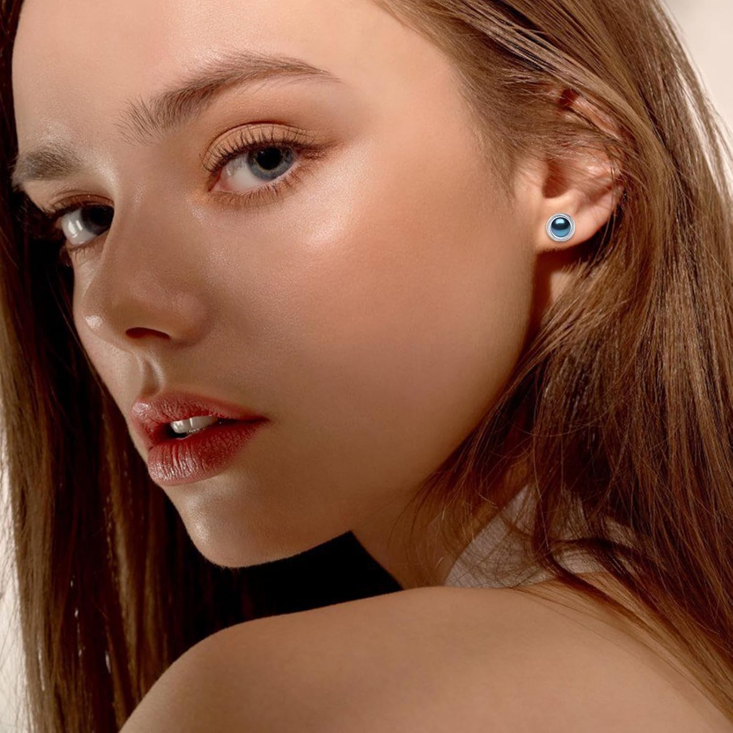 YAMI Sterling Silver Natural Cultured Pearl Earrings for Women, Black/White/Pink/Grey Pearl Stud Earrings 8MM, Hypoallergenic Jewelry Gifts for Mother Wife Her - Image 3