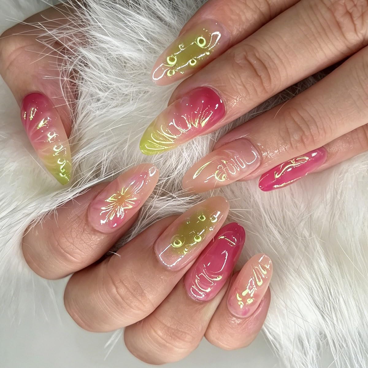 3D Press On Nails Light Pink | Cat's Eye Design & Flower