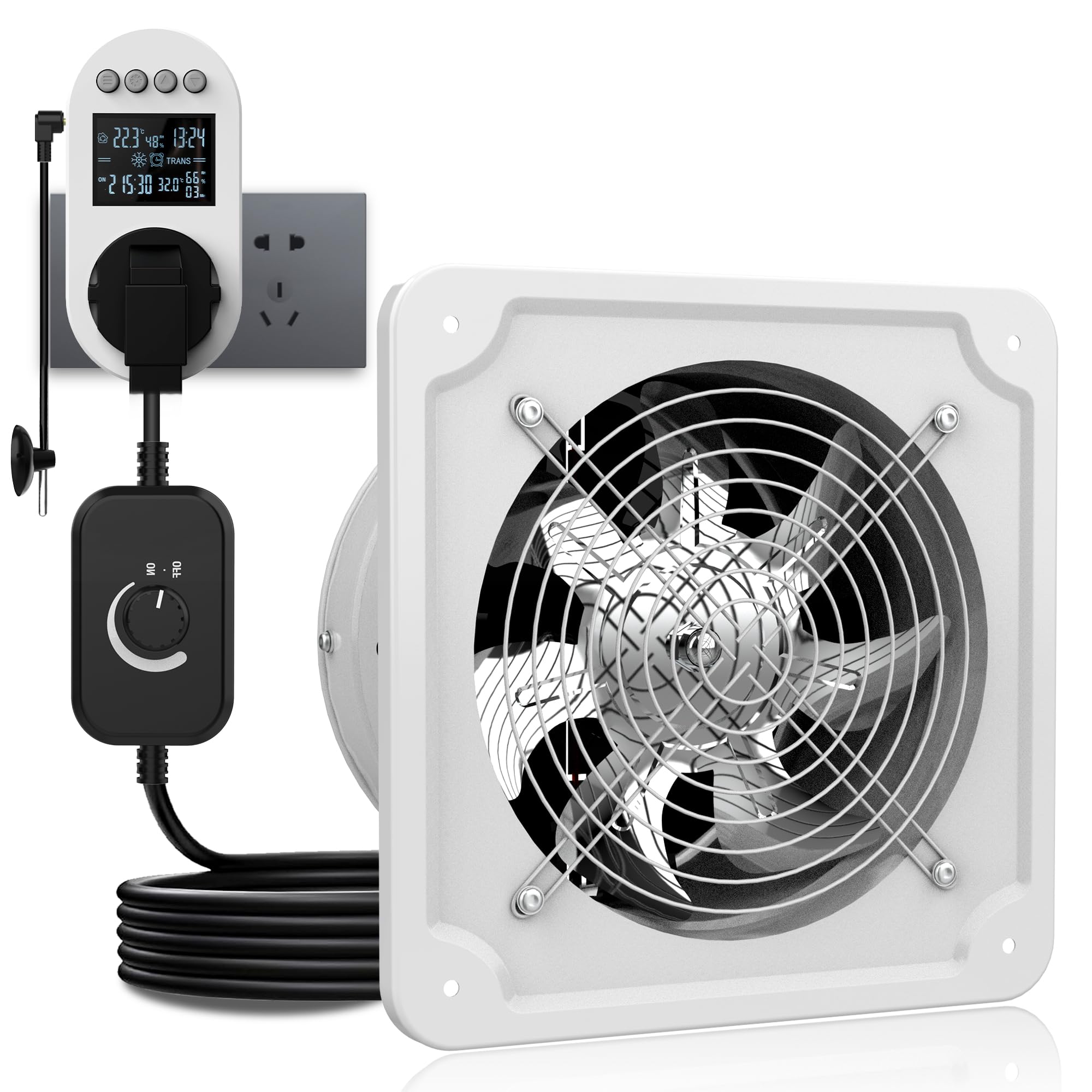 Aygrochy Ventilateur d'extraction d'air 150 mm avec prise intelligente - Silencieux - 527 m³/h - Ventilateur mural industriel avec clapet anti-retour pour serres, salle de bain, cuisine, garage, loft