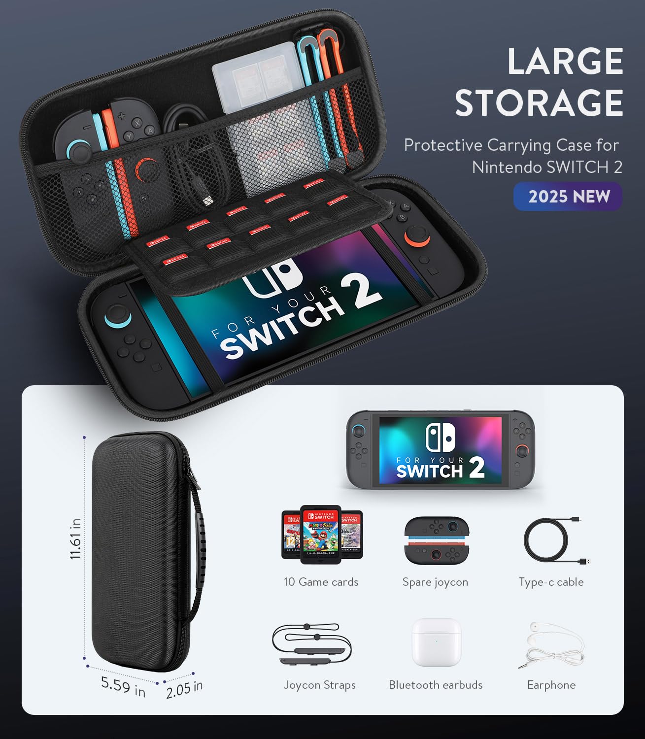 Condition photo showing New/Like New for arctiiro for nintendo switch 2 carrying case and 2 screen protector [2025 upgrade] – slim hard travel case with storage pouch, game card slots, thumb grip caps for switch 2 accessories
