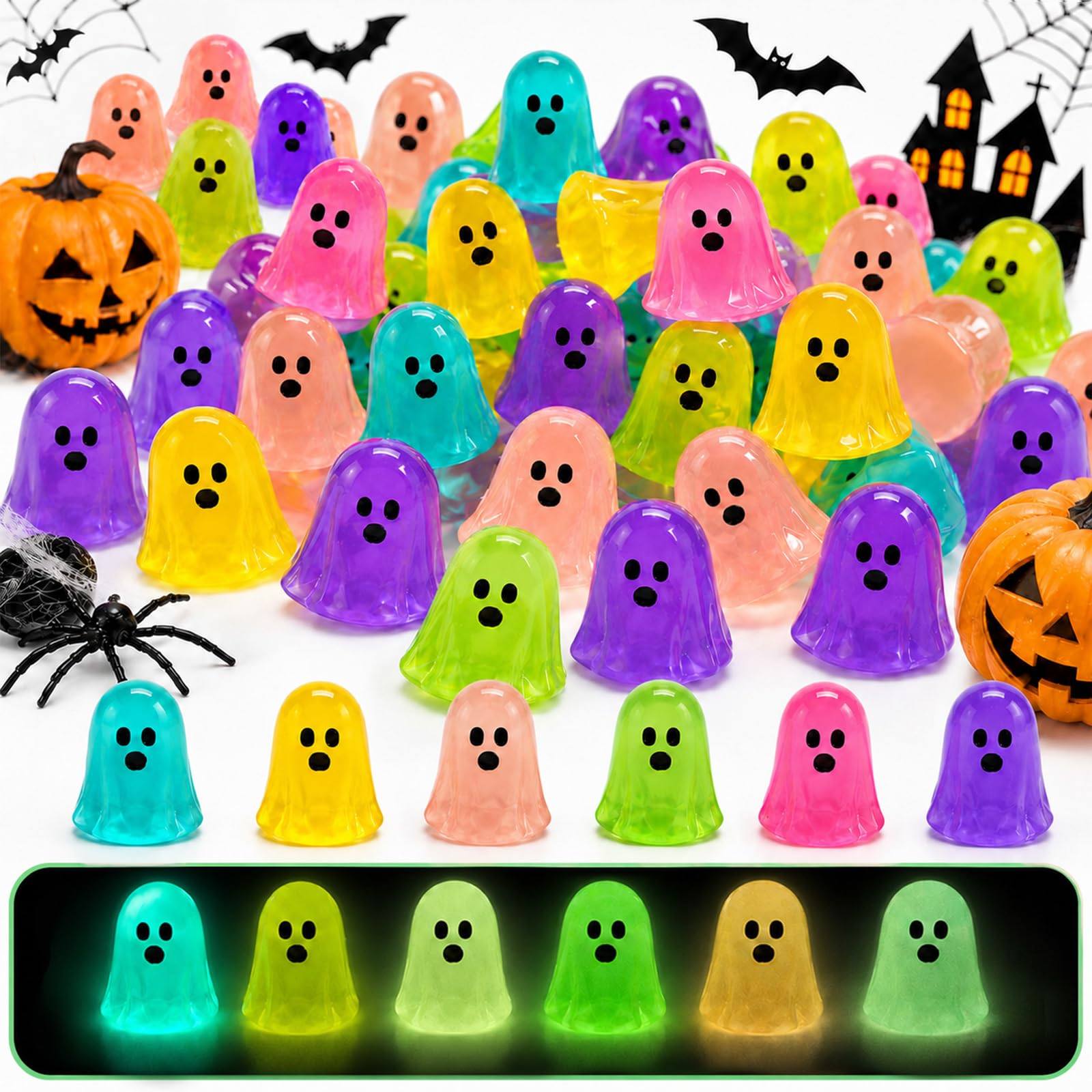 ELUBLU 60PCS Halloween Mini Ghost Figures, Glow in the Dark Ghost Figurines