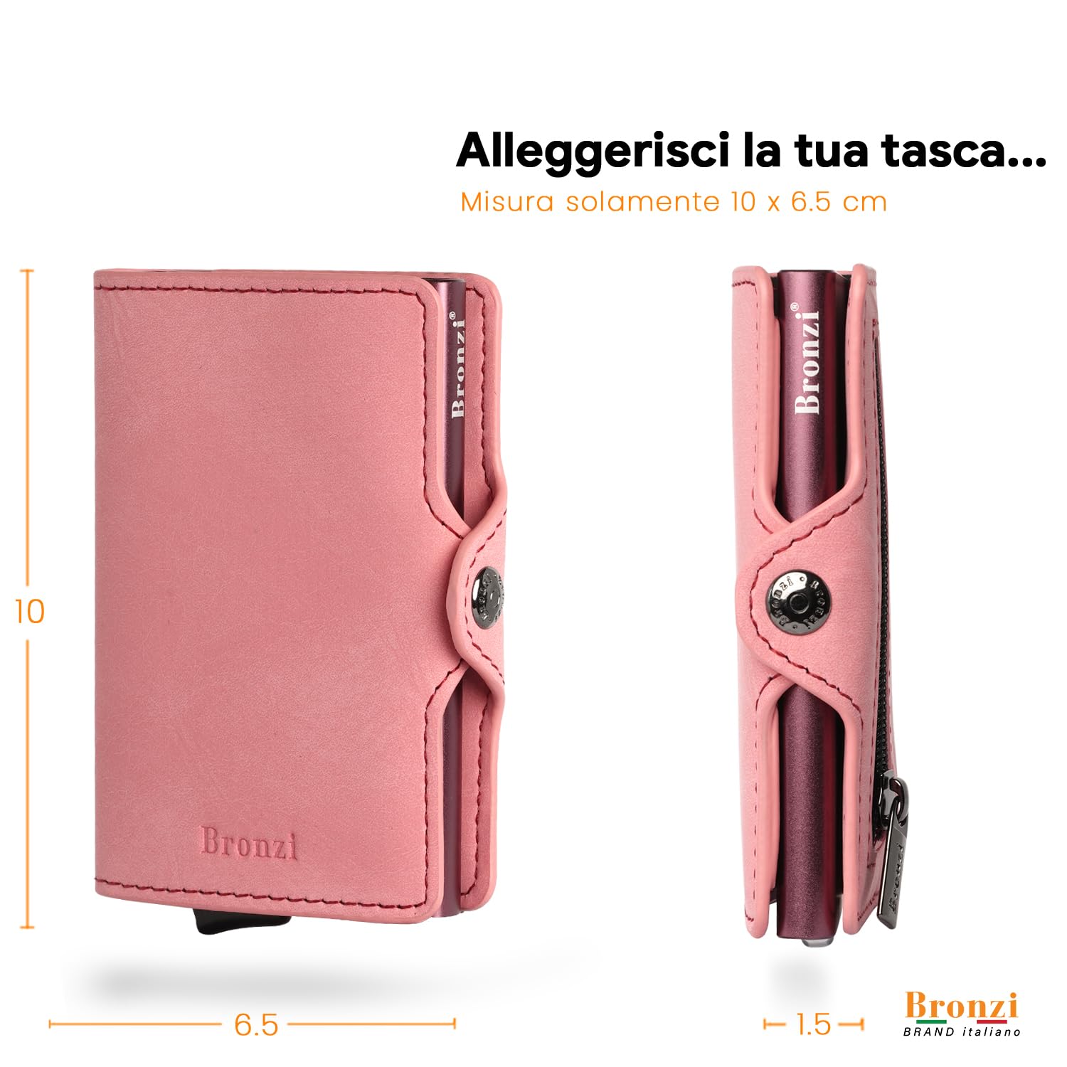 Bronzi Portafoglio Porta Carte Credito - Portafoglio Uomo Donna Slim Portacarte - Mini Porta Tessere - Protezione RFID Portatessere - Design Smart Opaco Rosa