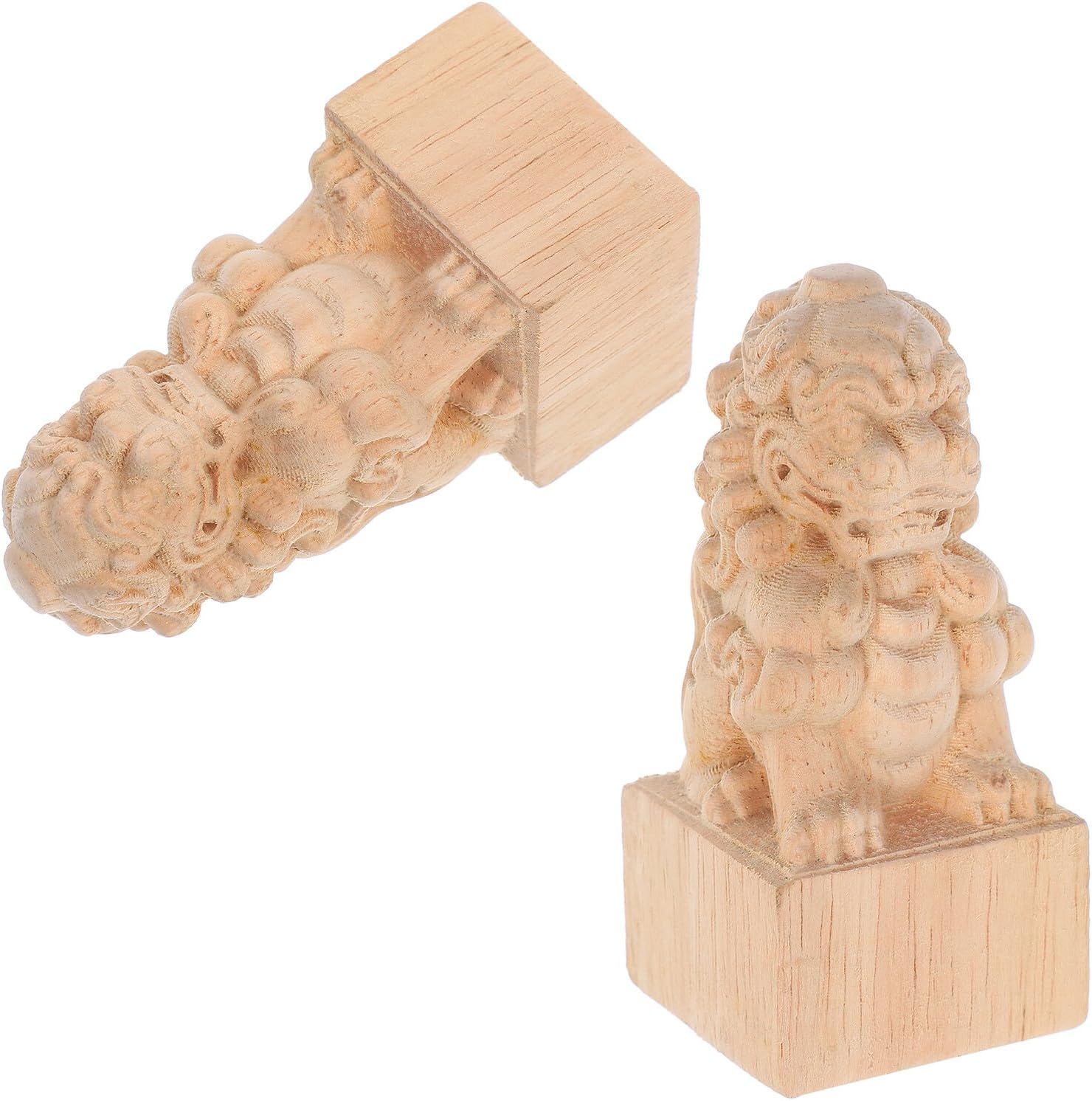2pcs Lion Head Fence Post Finials Carved Wood Decorative Newel Post Toppers 7.5x4cm Solid Hardwood Staircase and Baluster Enhancements for Home Décor
