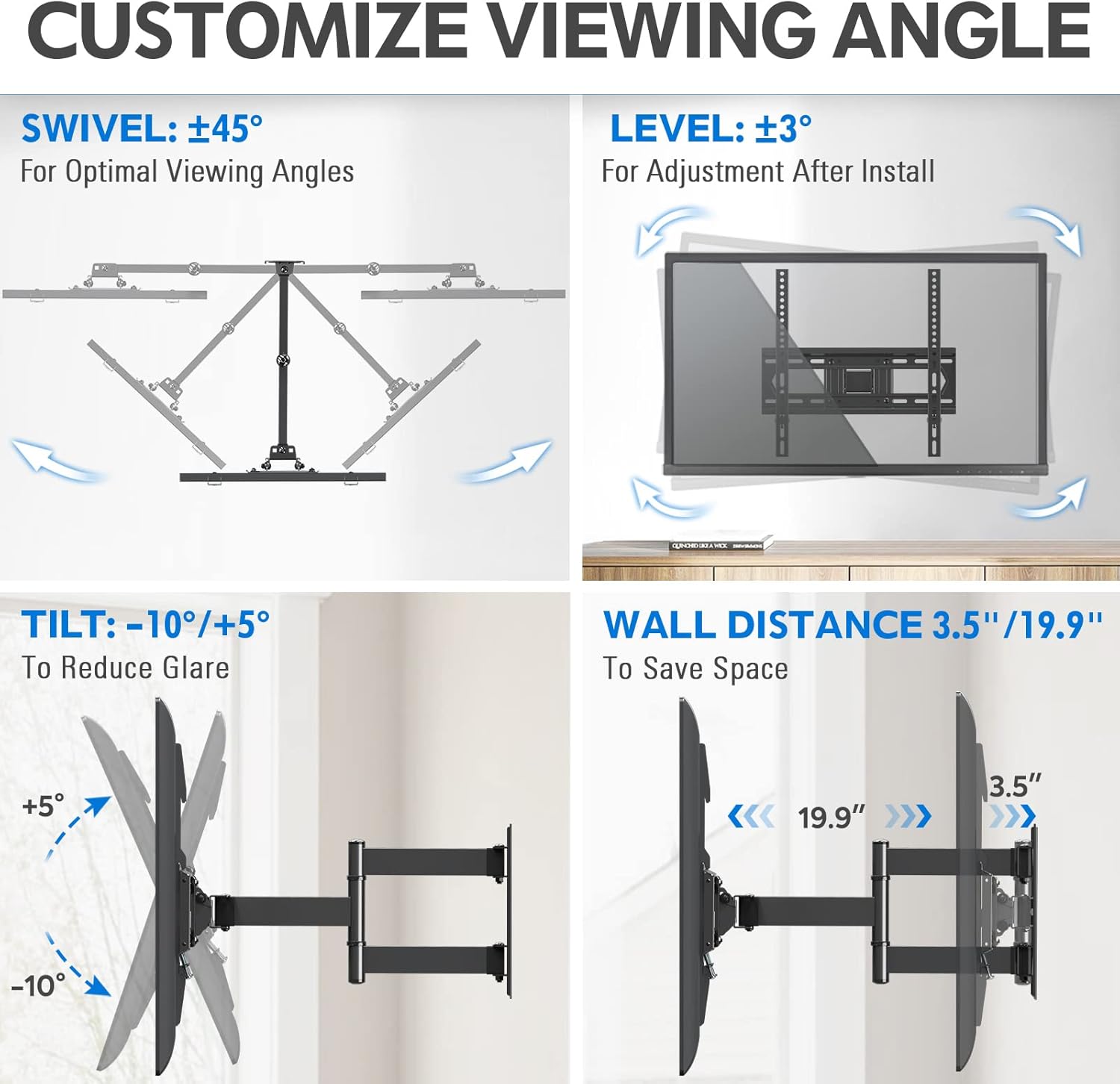 MOUNTUP Full Motion TV Mount and Single Stud TV Mount Bundle