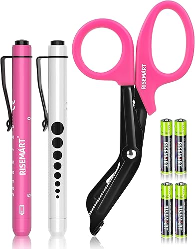 Paquete de 3 unidades de lapicera de luz y tijeras para vendajes para enfermeras - Tijeras médicas y lapiceras de luz para enfermeras con baterías,