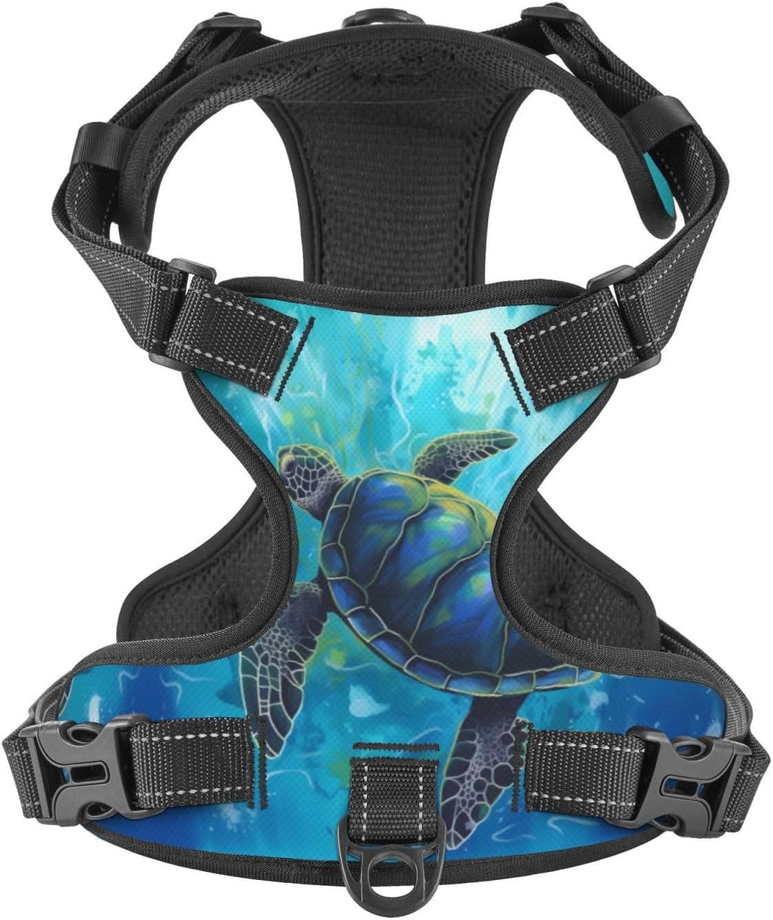 Dog Harness for Large Dogs with Leash No Pull 2 Leash Clips, Adjustable Soft Cartoon Blue Sea Turtle Dog Vest Set Large Size