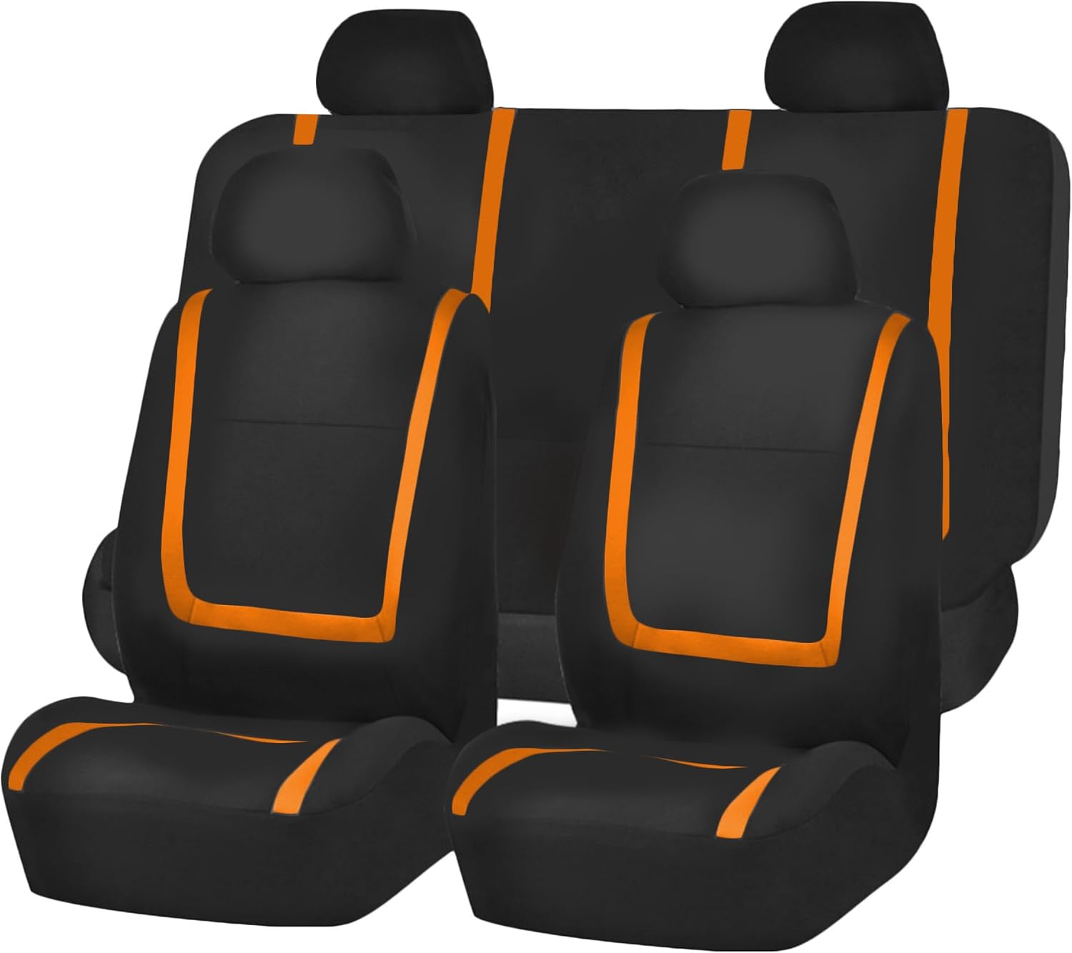 TLH Unique Flat Cloth Automotive Car Seat Covers Full Set, Orange Color Universal Fit w/Interior Accessories Carpet Floor Mats Matching Color for Van, Car, SUV