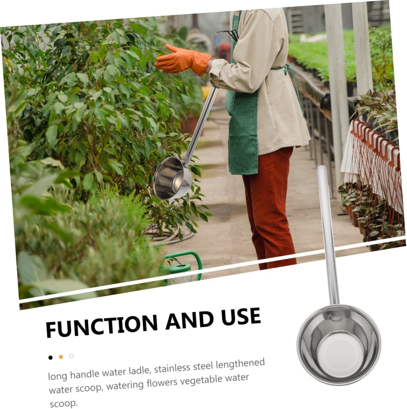Long Handle Water Ladle Stainless Steel Kitchen Water Scoop Thickened Metal Scoop for Household Gardening and Cooking 14x35cm