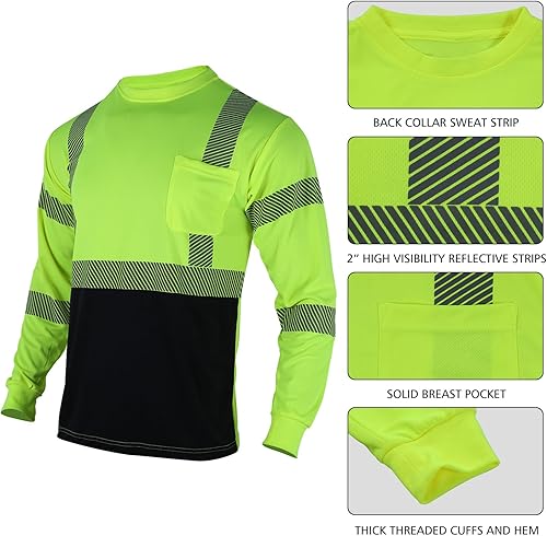 Miniatura 3 de VENDACE 3pcs Safety T Shirts Reflective High Visibility Hi Vis Long Sleeve Construction Work Shirts for Men