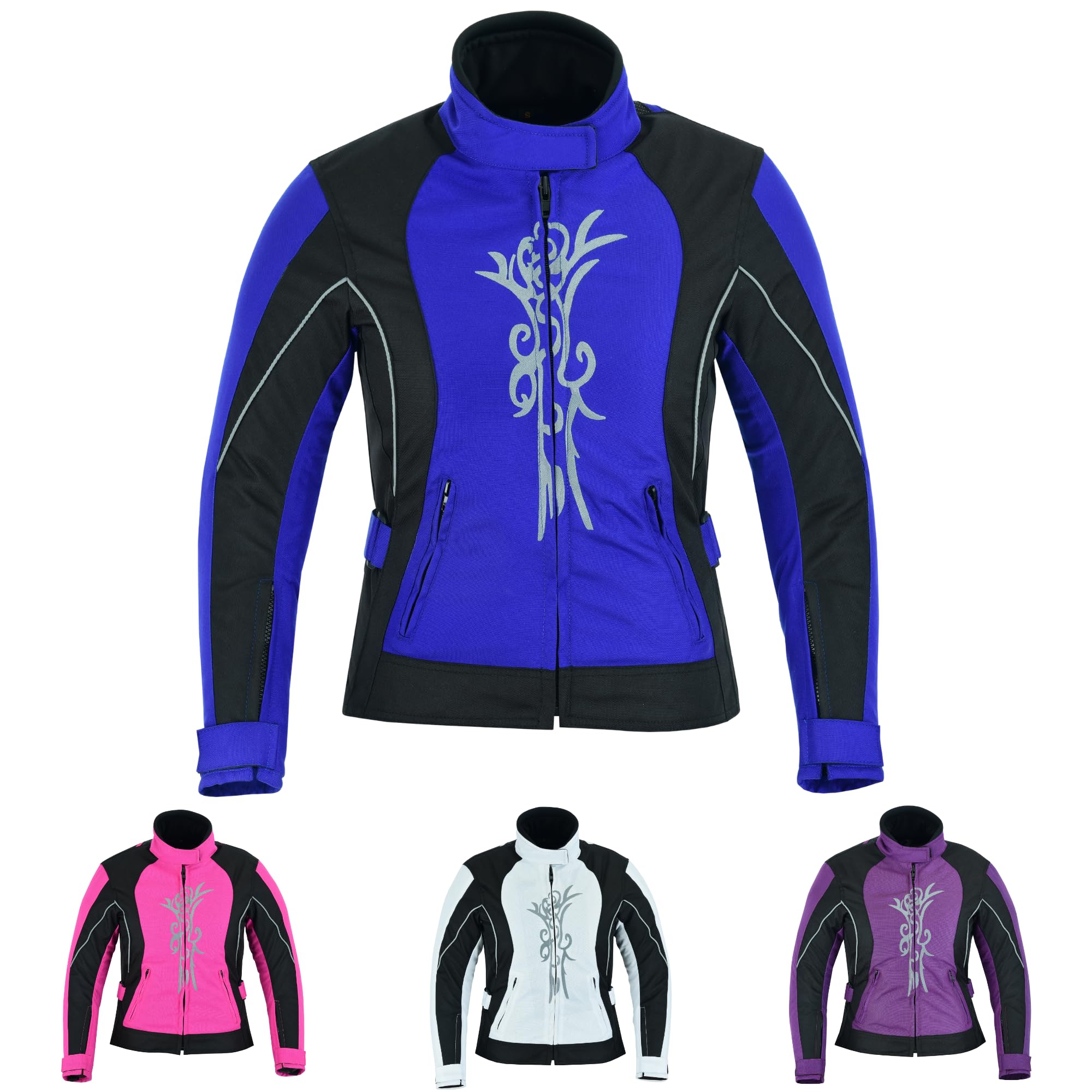warrior gears Women's Graphic Embroidery Motorcycle Jacket, Waterproof Jacket for Women, Biker Jackets for Outdoor, Girls CE Armored Motorbike Top, Protective Gear (Blue, 5XL)