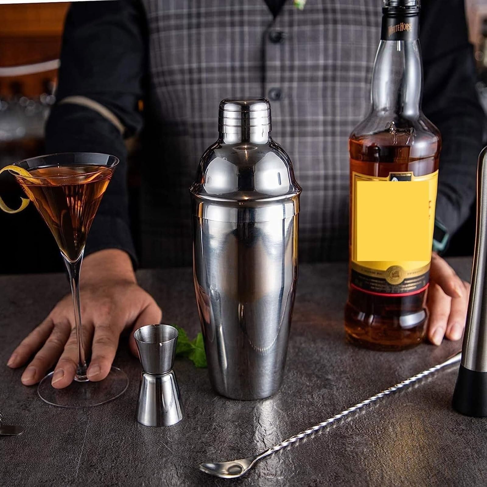 14-teiliges Cocktail-Shaker-Set aus Edelstahl mit Aufbewahrungsregal, Barmixer-Getränkeset for den privaten und professionellen Gebrauch
