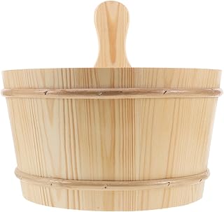 VALICLUD Holz Saunaeimer mit Griff 4L Satz Sauna Wassereimer mit Holz Schöpfkelle und Kunststoff Inneneinsatz Kleines Fußbad Holzbecken Saunazubehör für Dampfbad und Spa