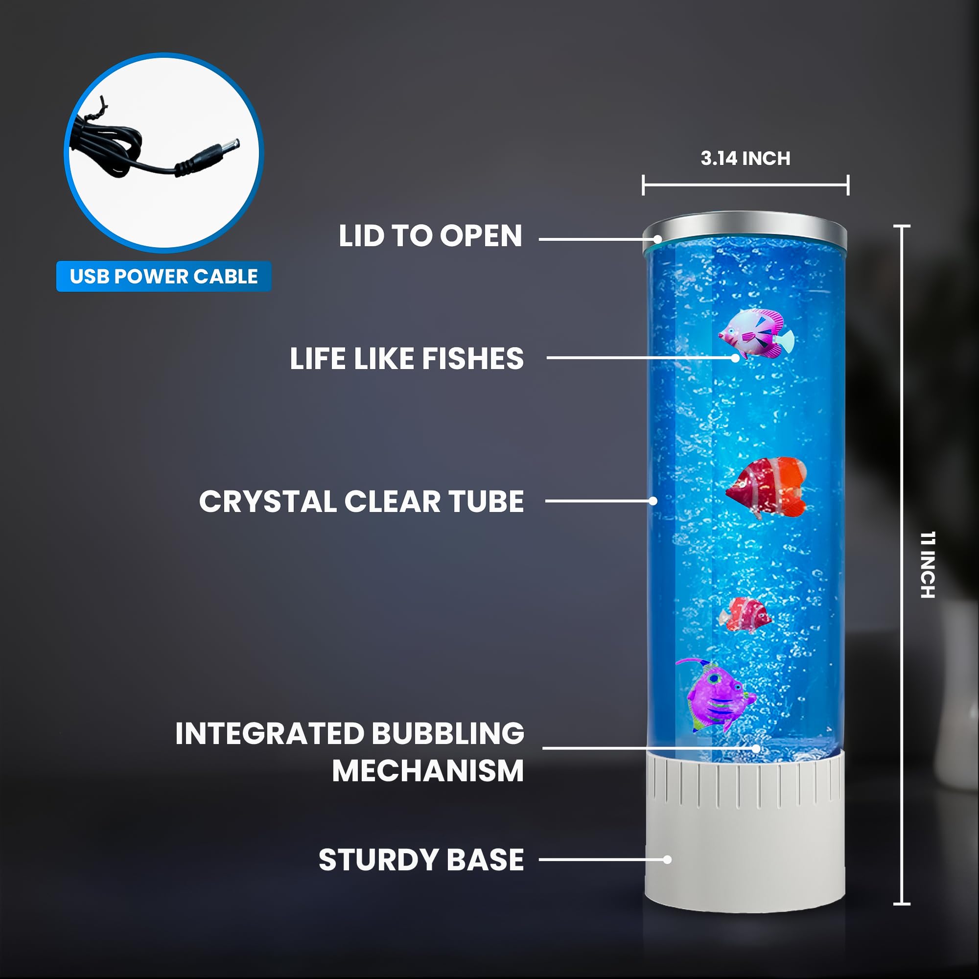 Brewish Lampe à bulles | 7 lampes LED changeant de couleur | Faux aquarium | Aquarium artificiel avec poissons en mouvement | Décoration d'intérieur, cadeau idéal pour enfants, adultes, lumières